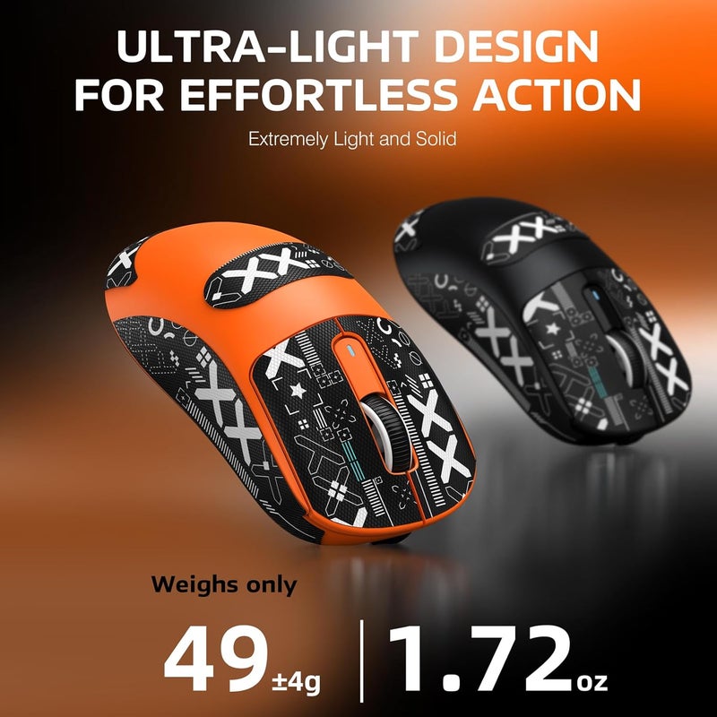 MANBASNAKE Attack Shark X3 Wireless Gaming Mouse, 49g Triple Mode Ergonomic Computer Mouse, PAW3395 26K DPI Sensor, 200h Battery Life, Griptape, Programmable Buttons for PC/Laptop/Mac (Orange) - Image 3